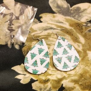 Elegant Green and White Christmas Tree Earrings
